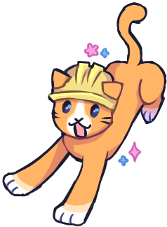 neocities' mascot, an orange cat named penny, leaping forward with her hard hat on.